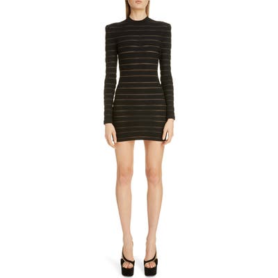 Balmain Sheer Logo Stripe Long Sleeve Sweater Minidress