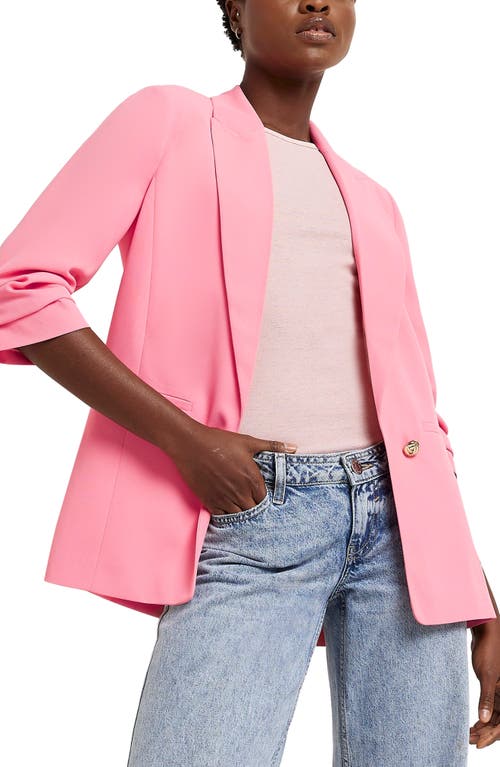 River Island Open Front Ruched Sleeve Blazer in Medium Pink