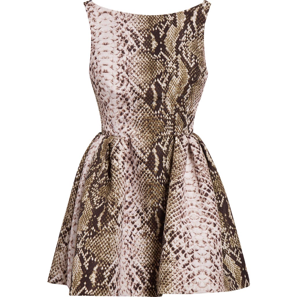 Oscar De La Renta Python Print Silk Faille Fit & Flare In Olive