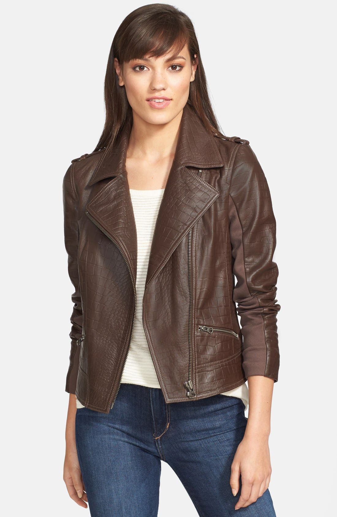 Trouvé Croc Embossed Leather Moto Jacket Nordstrom