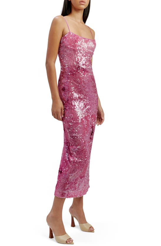 Shop Bardot Infinite Sequin Cocktail Midi Dress In Party Pink