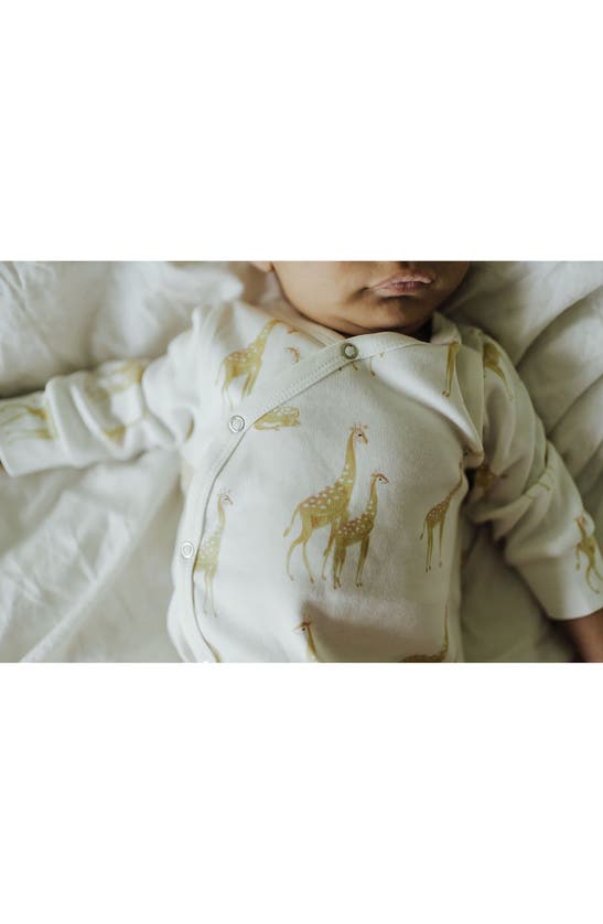 Shop Pehr Follow Me Giraffe Print Organic Cotton Romper In Yellow