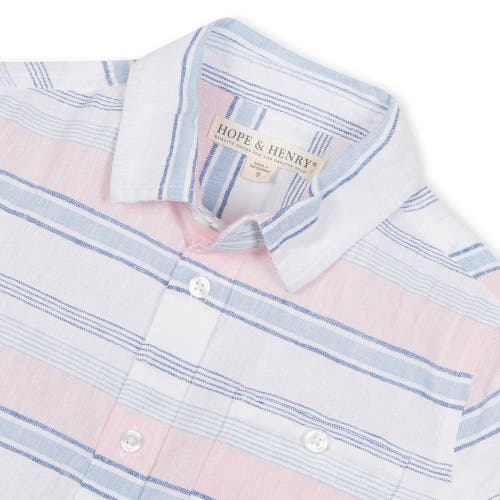 Hope & Henry Boys' Linen Short Sleeve Button Down Shirt, Infant In English Variegated Stripe