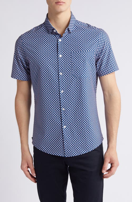 Mizzen + Main Mizzen+main Leeward Trim Fit Print Short Sleeve Performance Button-up Shirt In Navy Agave