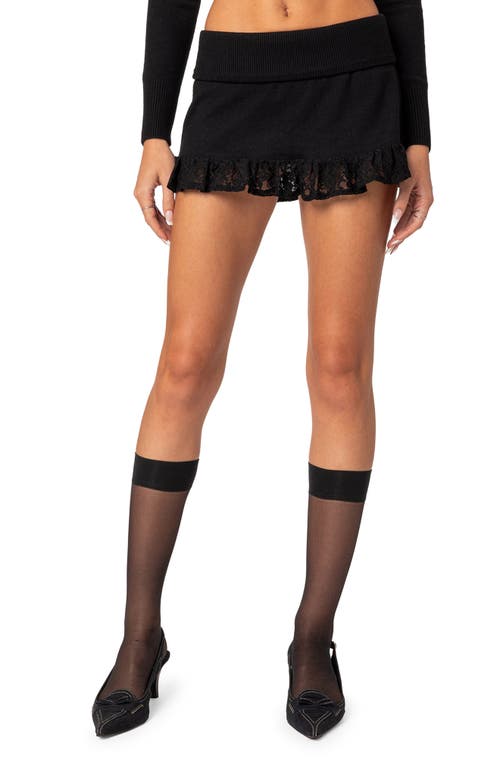 EDIKTED Lace Ruffle Trim Miniskirt Black at Nordstrom,