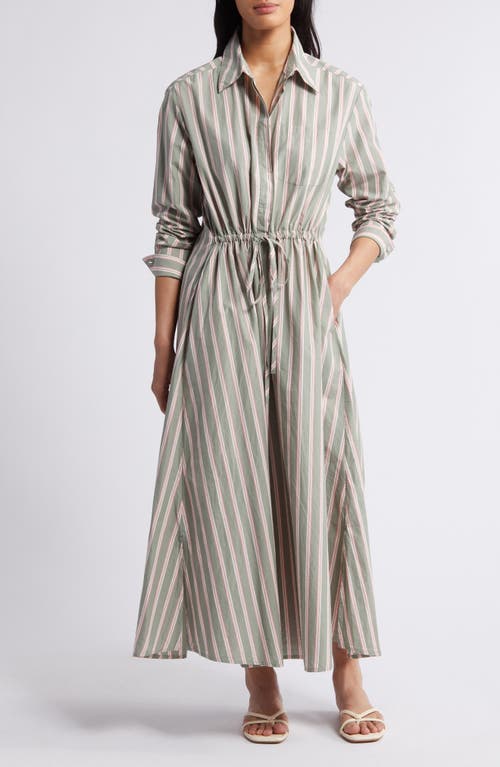 Shop Caslonr Caslon(r) Stripe Long Sleeve Cotton Shirtdress In Green- Coral Frankie Stripe