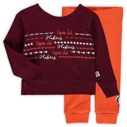 Girls Infant Colosseum Maroon/Orange Virginia Tech Hokies Crystal Ball Long Sleeve T-Shirt and Leggings Set