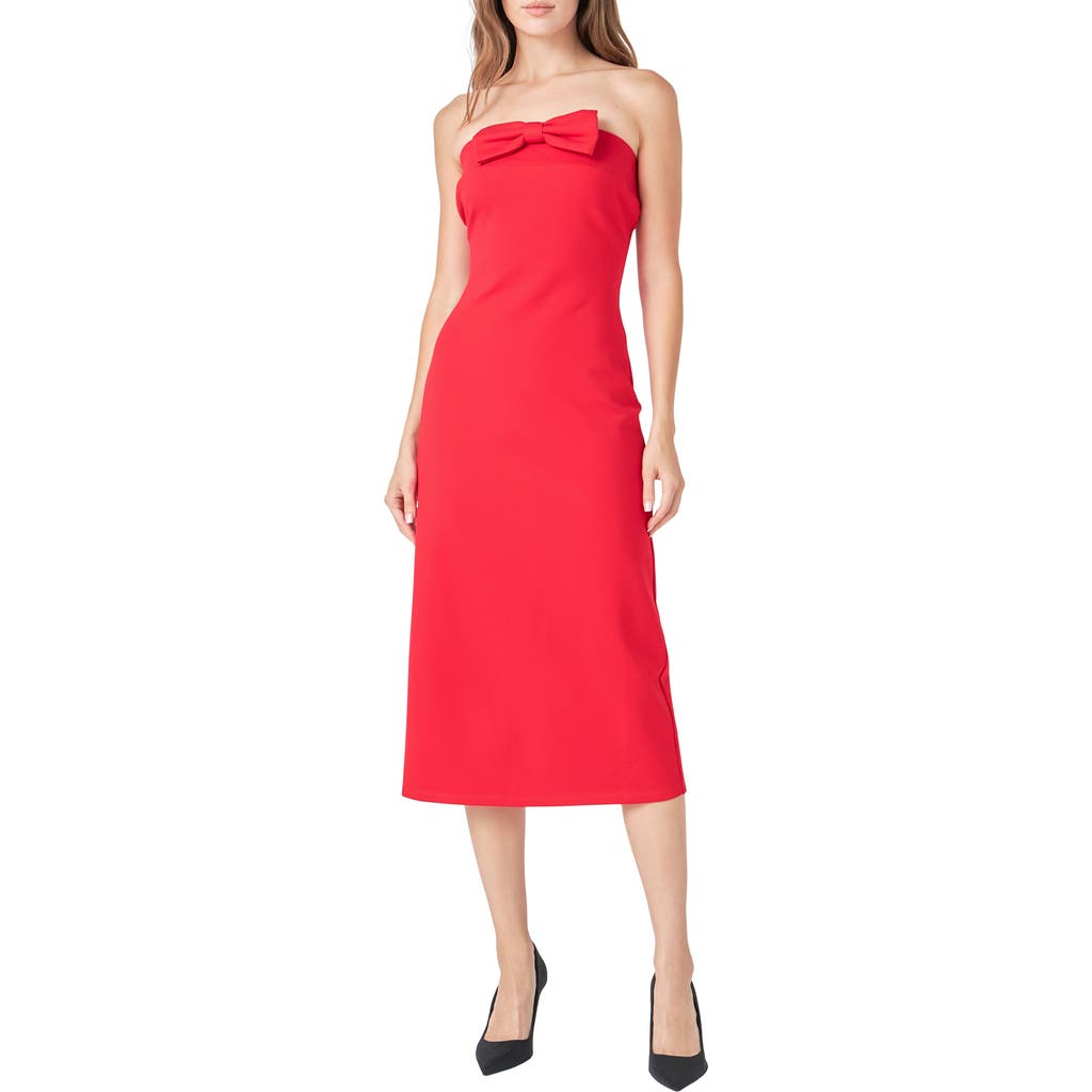 Endless Rose Strapless Bow Midi Dress In Red