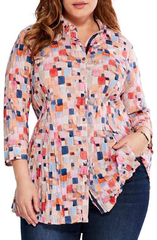 NIC+ZOE Checked Up Crinkle Cotton Button-Up Shirt in Pink Multi