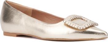 Aquatalia Jena Buckle Metallic Water Repellent Pointed Toe Flat (Women ...