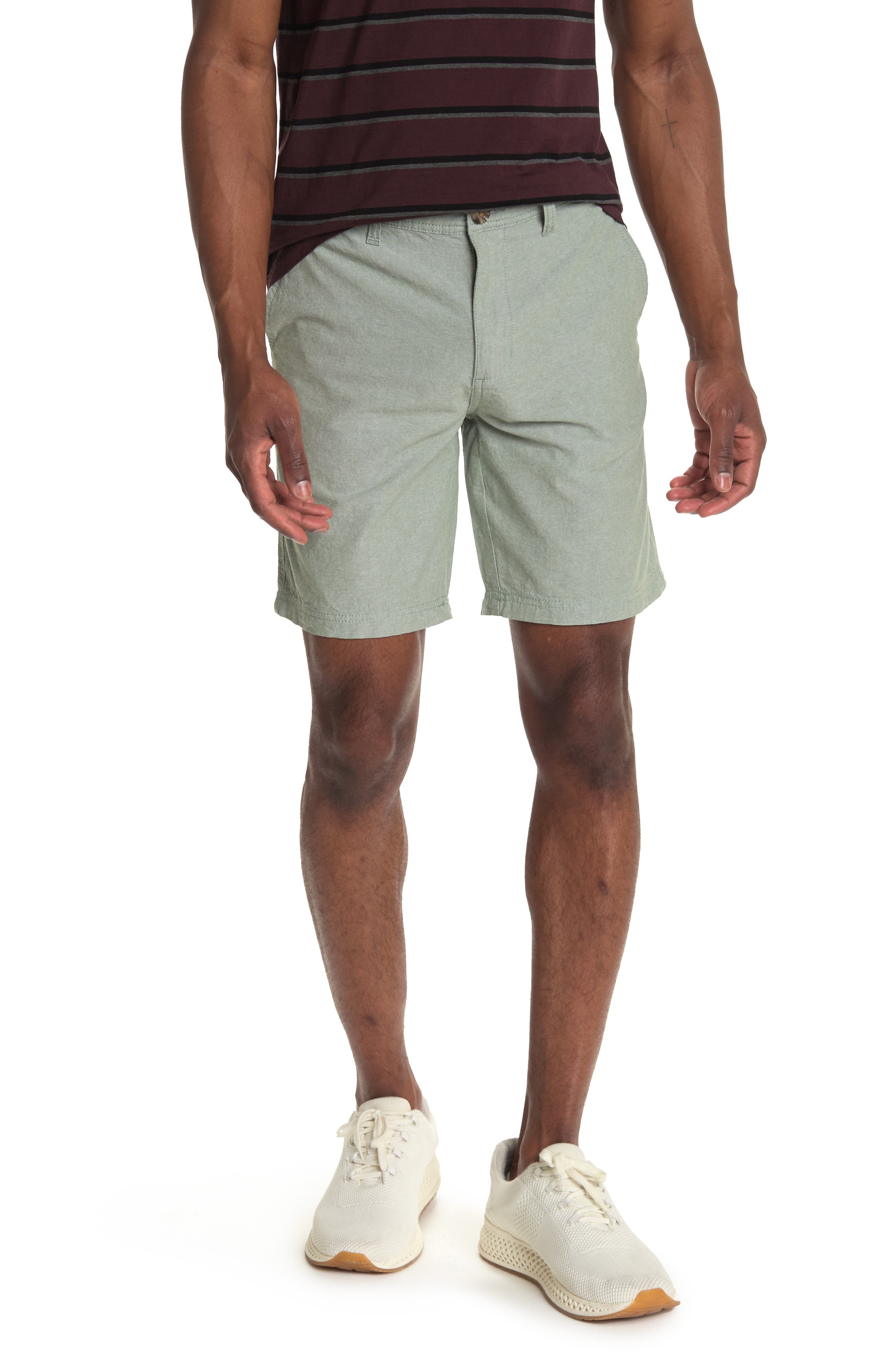 Wallin & Bros Flat Front Chambray Shorts In Medium Green