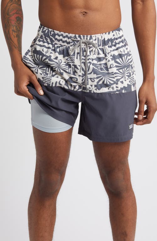 Saxx Oh Buoy Stripe 2-in-1 Hybrid Shorts In West Coast/india Ink