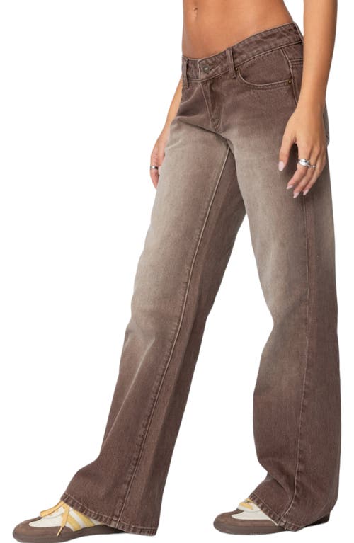 Shop Edikted Alysse Low Rise Wide Leg Jeans In Brown-washed