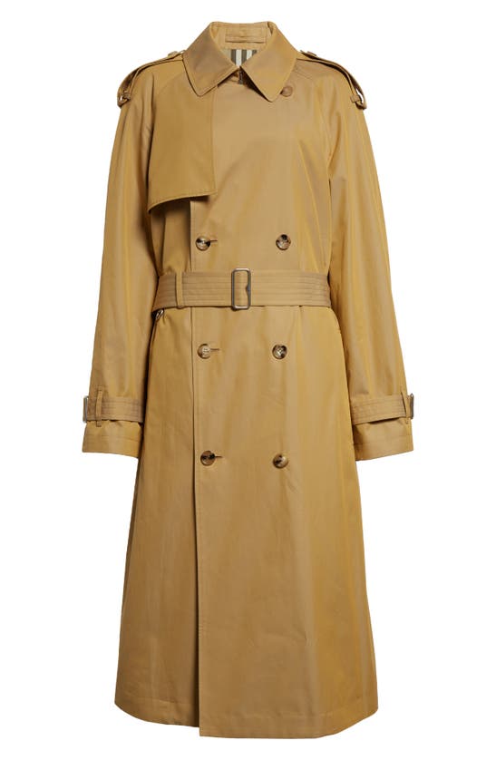 Shop Burberry Double Breasted Cotton Gabardine Trench Coat In Spelt