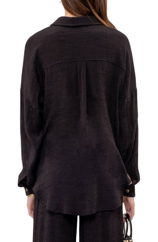 Shop Blu Pepper Textured Long Sleeve Button-up Top In Black
