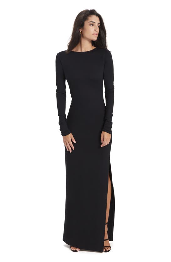 Shop Marcella Roxanne Long Sleeve Ponte Gown In Black