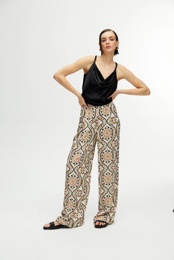 Shop Nocturne Printed Wide Leg Pants In Multi-colored