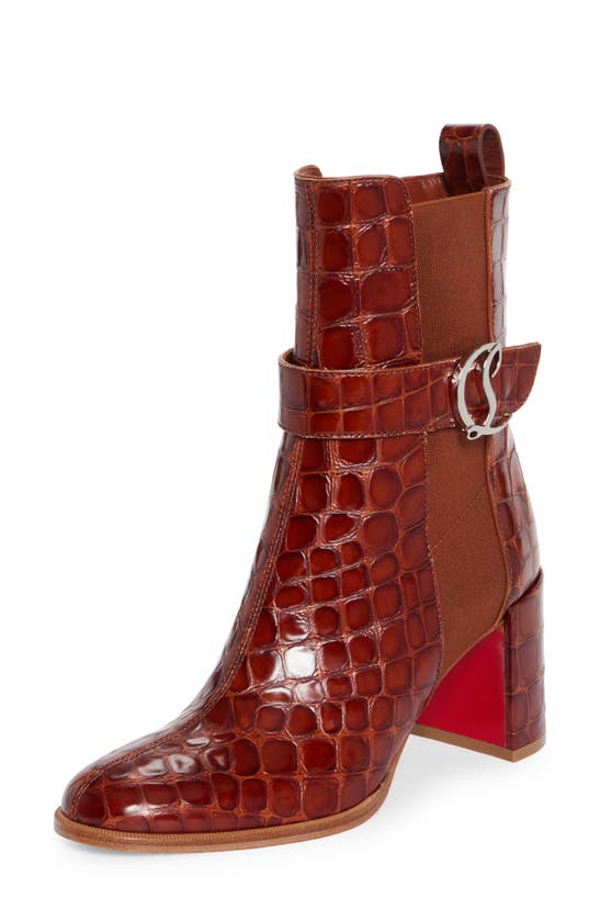 Shop Christian Louboutin Croc Embossed Chelsea Boot In Acajou