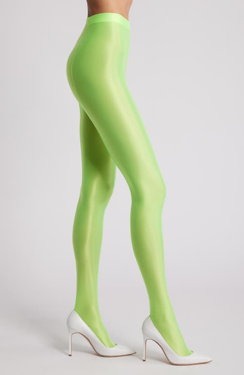 Shop High Heel Jungle Mercury Shiny Opaque High Waist Tights In Lime