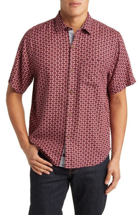 Coasta Geo Pattern Short Sleeve Silk Button-Up Shirt