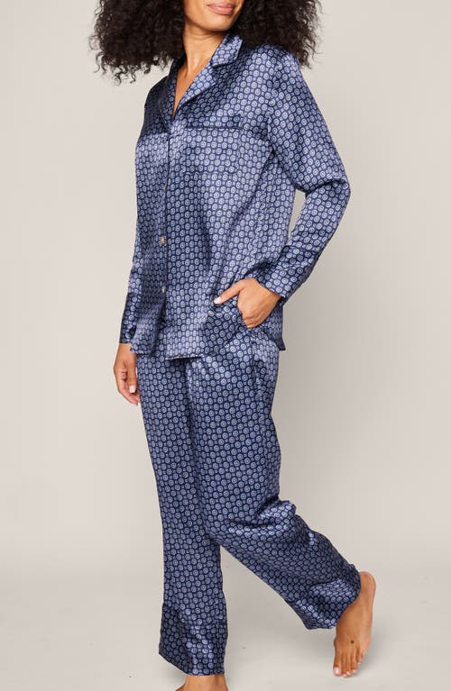 Shop Petite Plume Medallion Mulberry Silk Pajamas In Navy