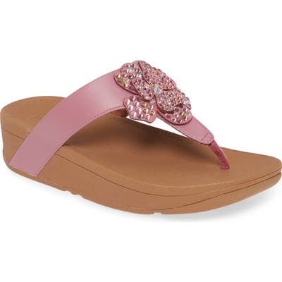 Fitflop Lottie Crystal Flower Wedge Flip Flop, Pink