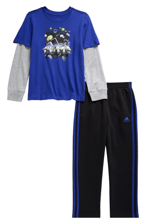 Shop Adidas Originals Adidas Kids' Layered Graphic T-shirt & Sweatpants Set In Blue Royal