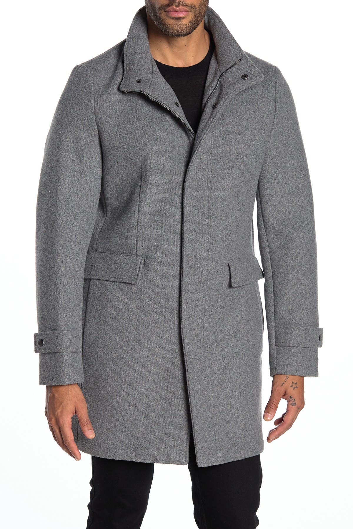 tan funnel neck coat