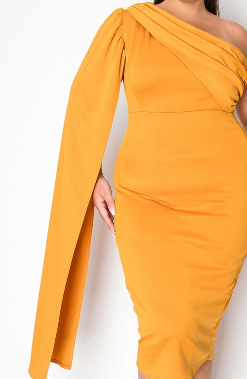 Shop L I V D Spade One-shoulder Cape Dress In Mustard