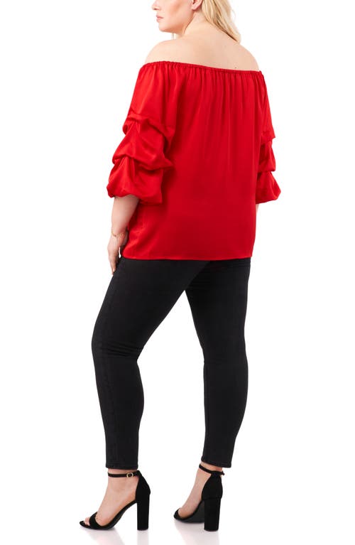 Shop Vince Camuto Off The Shoulder Bubble Sleeve Satin Top In Ultra Red