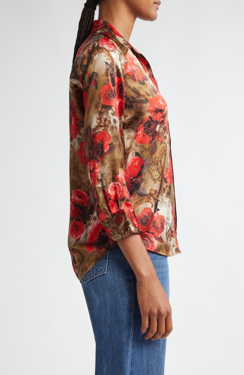 Shop L Agence L'agence Dani Floral Silk Button-up Shirt In Army/pink Floral