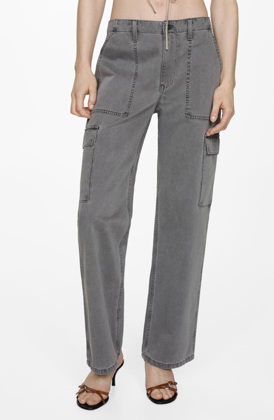 Shop Mango Straight Leg Cargo Jeans In Charcoal