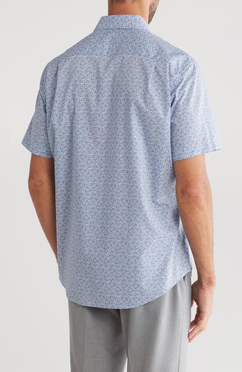 Shop David Donahue Print Cotton Short Sleeve Button-up Shirt In Blue/berry