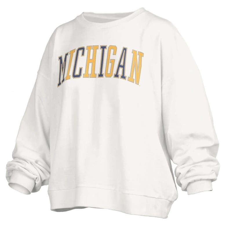 Shop Pressbox White Michigan Wolverines Janise Waist Length Oversized Pullover Sweatshirt