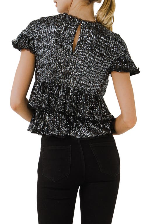 Endless Rose Sequins Baby Doll Top With Mesh In Black