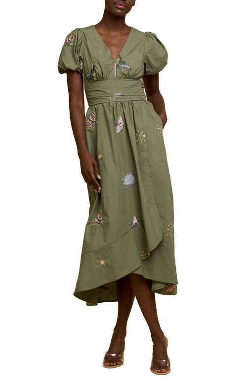 CIEBON Arya Embroidered Cotton Maxi Dress Sage at Nordstrom,