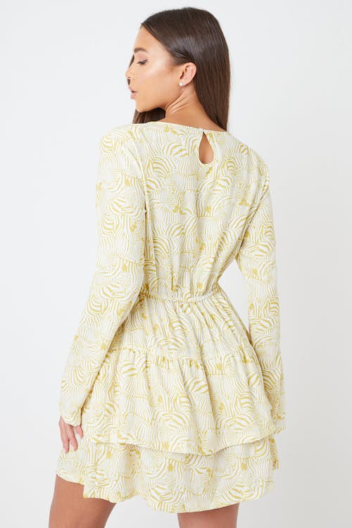 Shop Creea The Label Cutout Padded Shoulder Print Mini Dress In Yellow