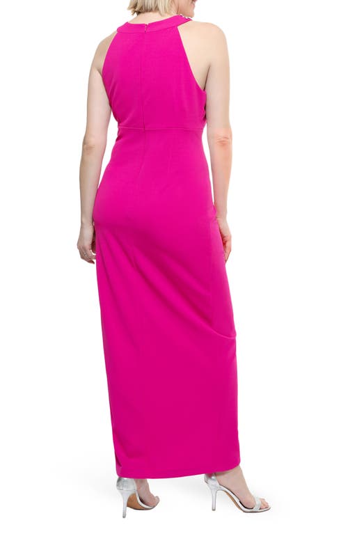 Shop Sl Fashions Crystal Embellished Halter Neck Sleeveless Tulip Maxi Dress In Fus