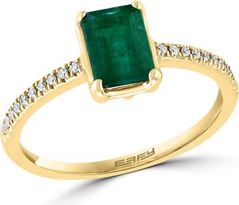 14K Yellow Gold Pavé Diamond Emerald Ring - 0.08 ctw. - Size 7