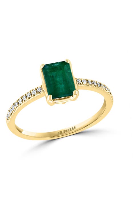 14K Yellow Gold Pavé Diamond Emerald Ring - 0.08 ctw.