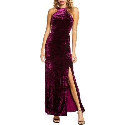 Morgan & Co. Cleo Strappy Back Velvet Gown, /2 - Burgundy