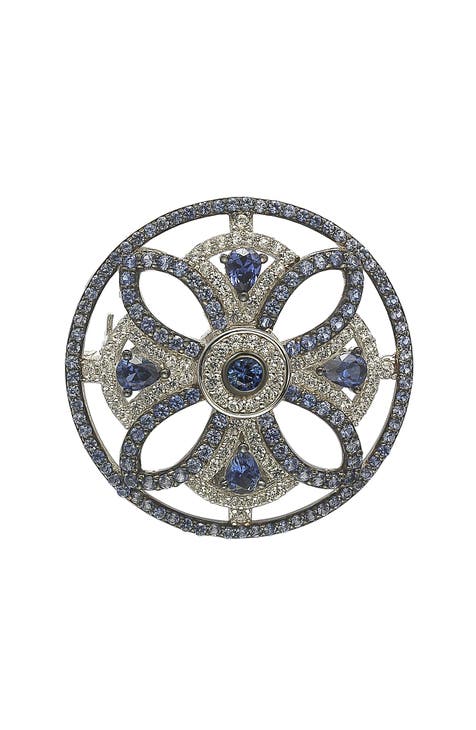 Sterling Silver Sapphire & White Sapphire Circle Medieval Brooch