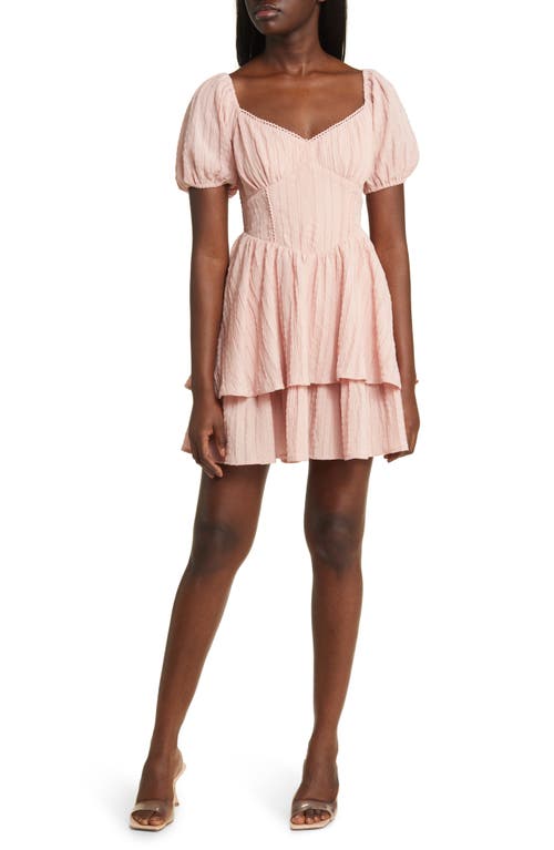 Crinkle Tiered Minidress in Blush