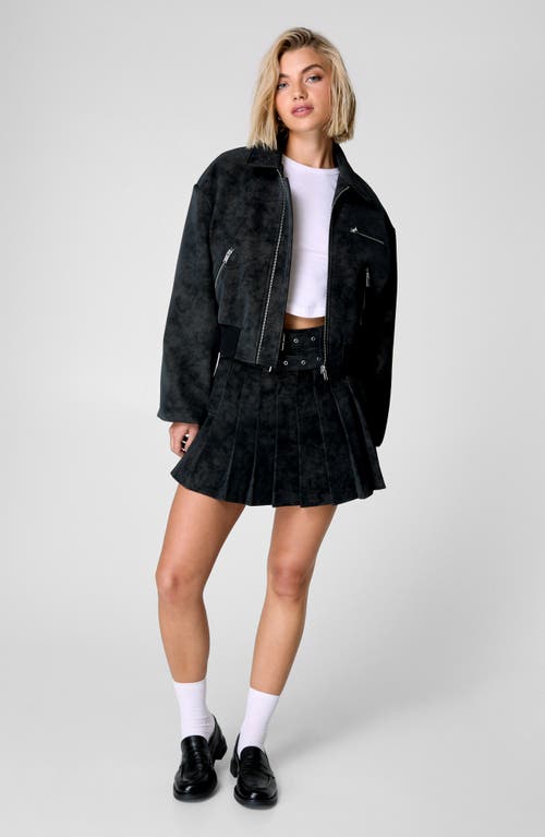 Shop Nasty Gal Belted Pleated Faux Suede Skirt In Black