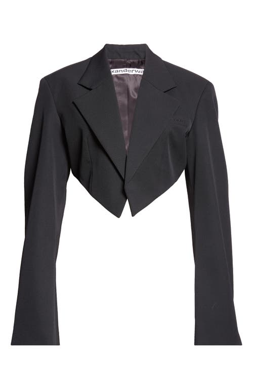 Shop Alexander Wang Pointed Hem Crop Wool Blazer In 001 Black