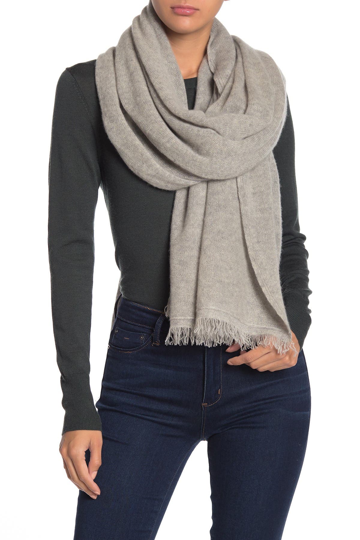 Portolano Eyelash Trim Cashmere Blanket Scarf In Light Heather Grey At Nordstrom Rack Modesens