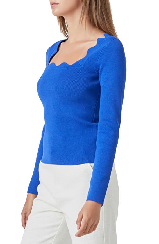 Shop Endless Rose Scallop Square Neck Sweater In Cobalt Blue