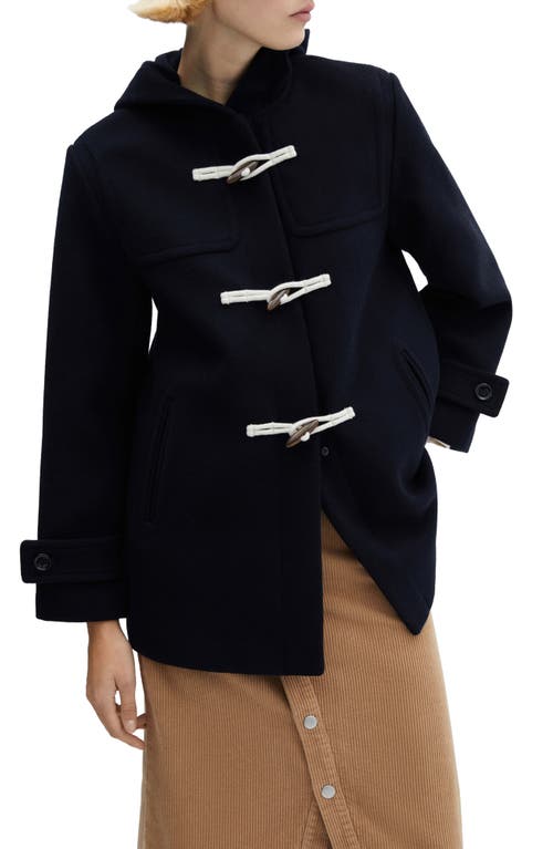 MANGO Hooded Wool Blend Coat Dark Navy at Nordstrom,