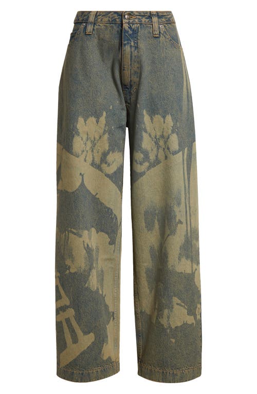 Printed Baggy Wide Leg Jeans in Sand