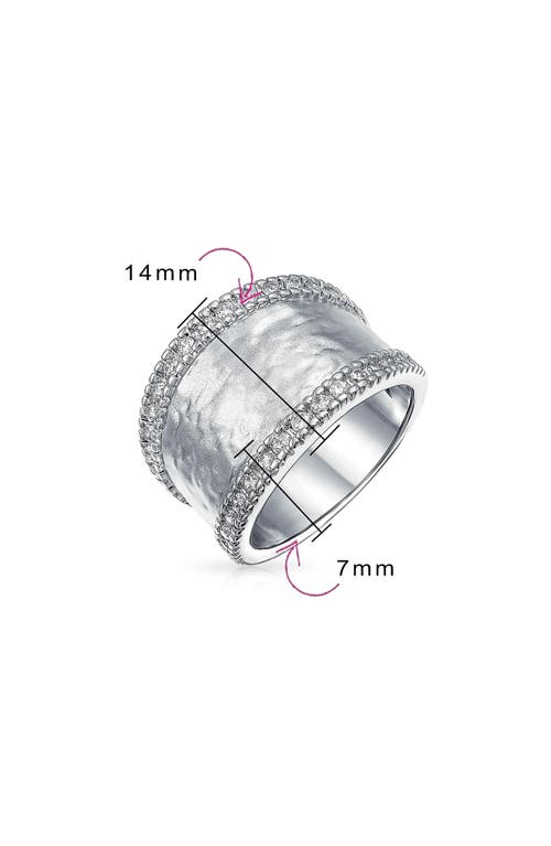 Bling Jewelry Pave Cz Hammered Wide Band Ring In Silver-tone